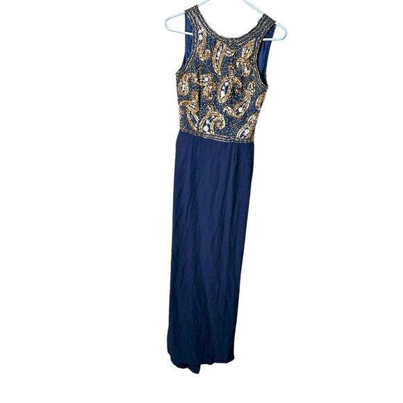 Alyce Designs Blue Gold White Beaded Sequin Sleeveless Evening Prom Dress Sz 6 - Picture 1 of 11